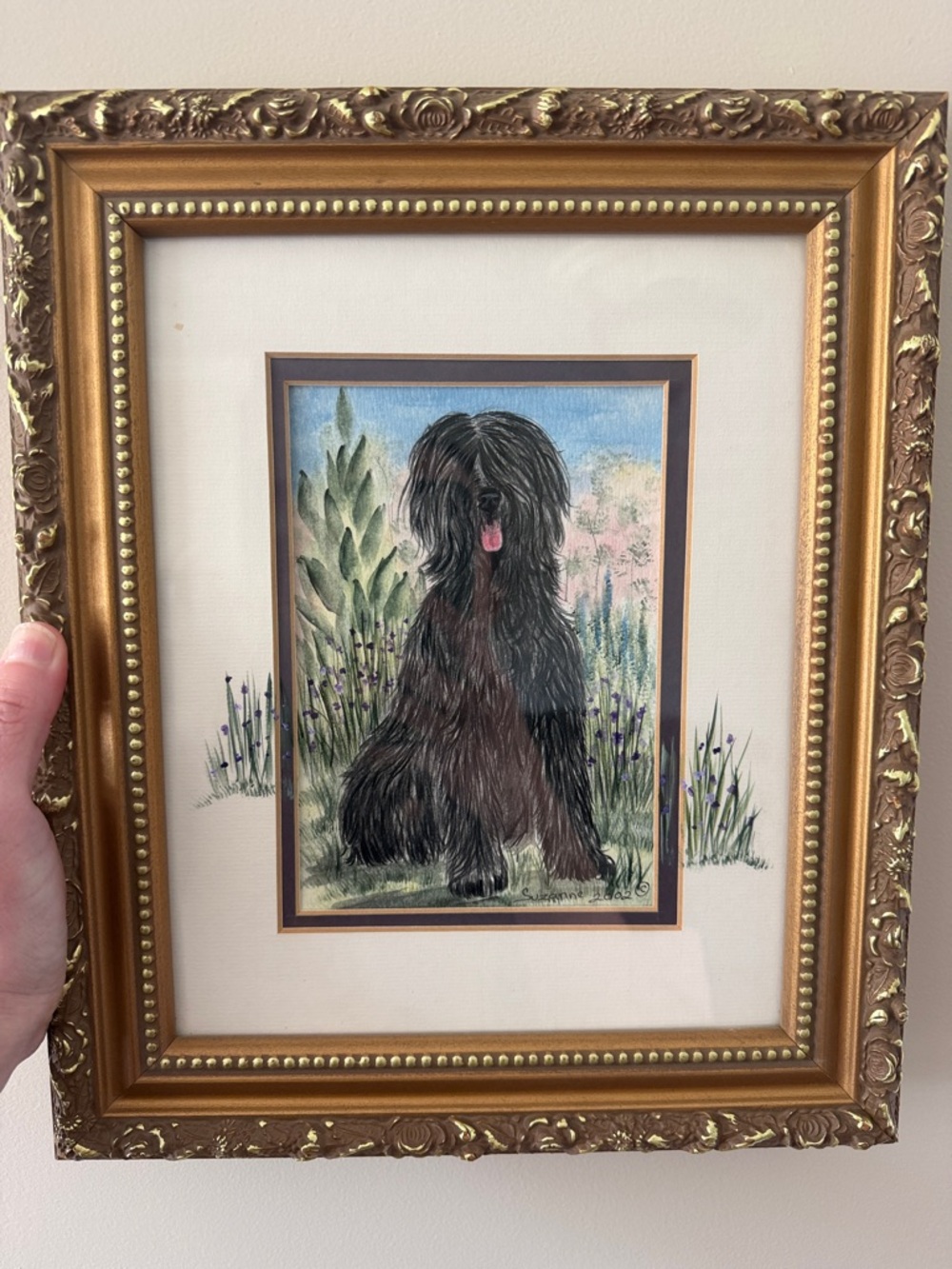 Vintage Framed Dog Watercolor / Painting
